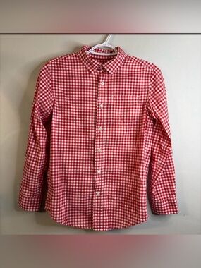 Cat & Jack Boys Red and White Gingham Button-Down Shirt Size L 12/14 EUC #67